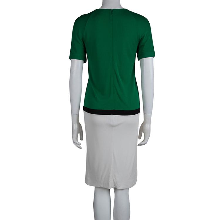 Pre Owned Gucci Green Knit Colorblock Draped Drop Waist Dress M