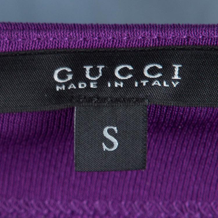 Pre Owned Gucci Purple Knit Draped Strapless Dress S