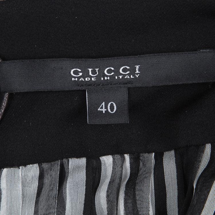Pre Owned Gucci Monochrome Plisse Silk Tie Detail Long Sleeve Dress S