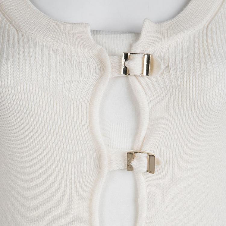Pre Owned Gucci Cream Wool Buckle Detail Long Sleeve Cardigan M