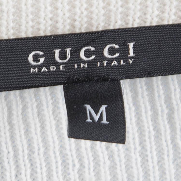 Pre Owned Gucci Cream Wool Buckle Detail Long Sleeve Cardigan M