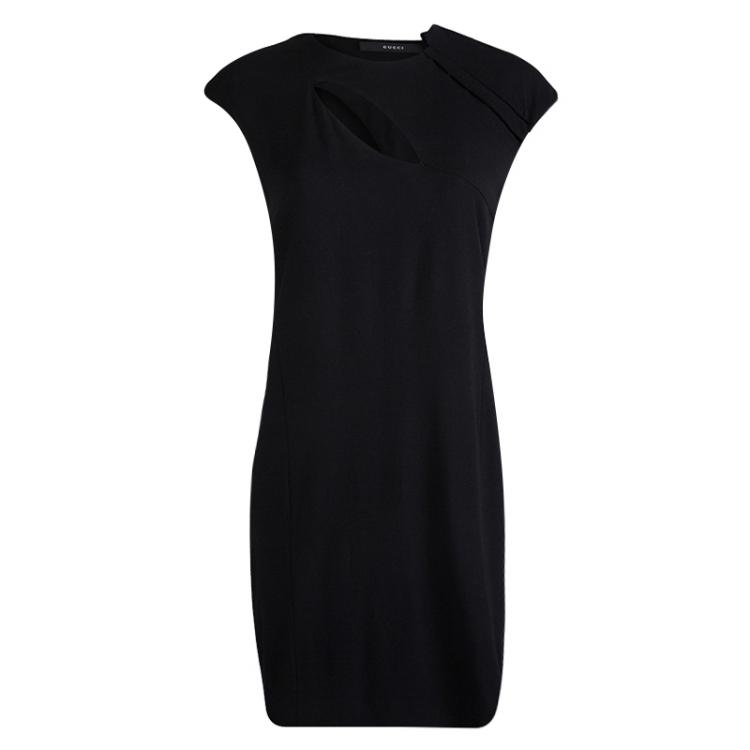 Pre Owned Gucci Black Cutout Detail Metal Trim Shift Dress M