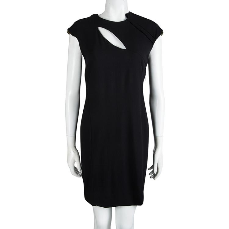 Pre Owned Gucci Black Cutout Detail Metal Trim Shift Dress M