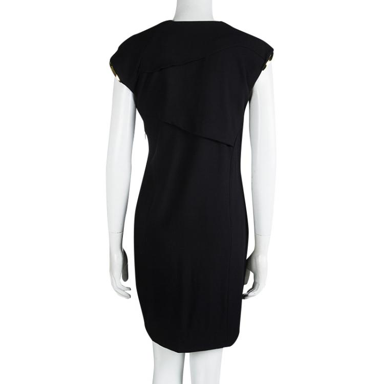 Pre Owned Gucci Black Cutout Detail Metal Trim Shift Dress M