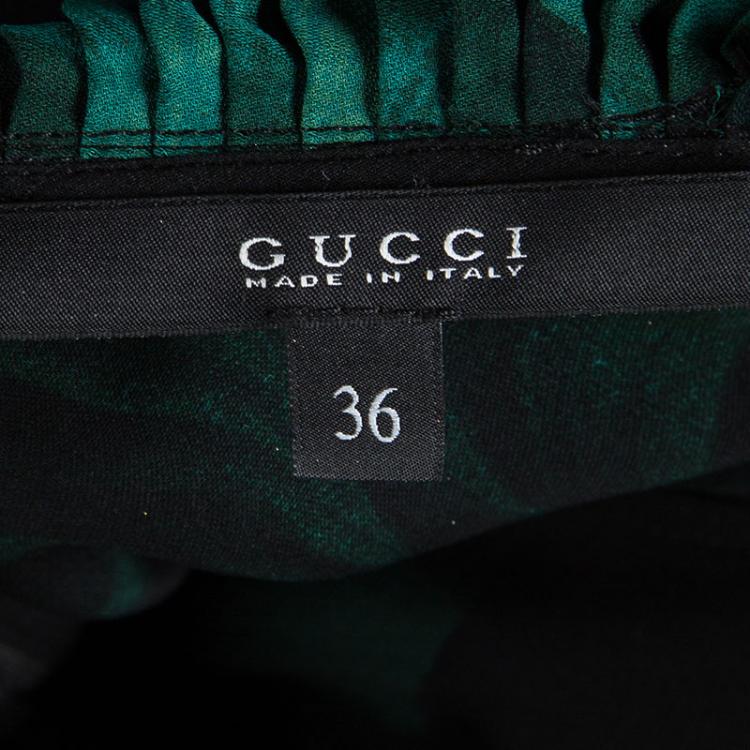 Pre Owned Gucci Green Printed Silk Ruffle Detail Backless Maxi Dress XS