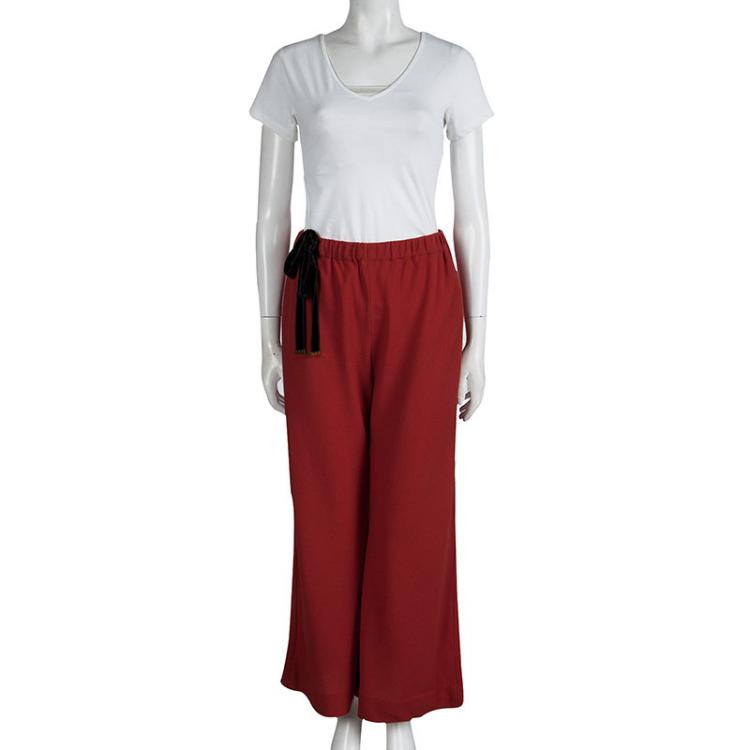 Pre Owned Gucci Red Wool Tie Detail Pants S