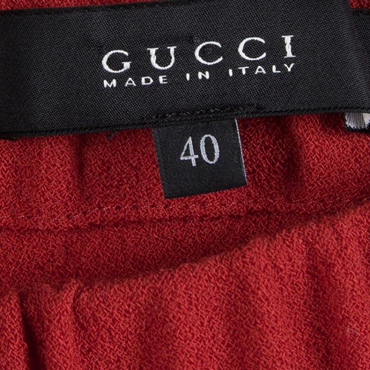 Pre Owned Gucci Red Wool Tie Detail Pants S