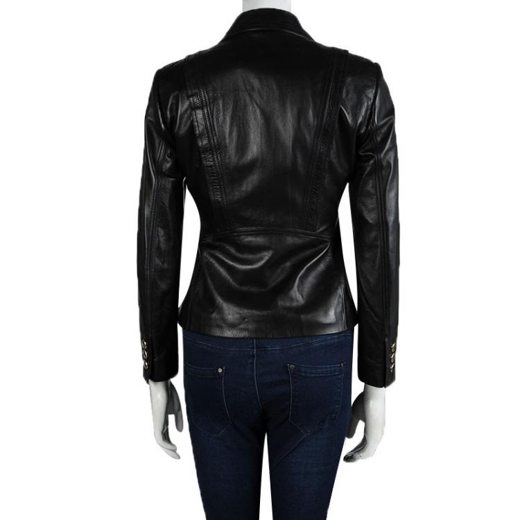 Pre Owned Gucci Black Leather Button Front Jacket S