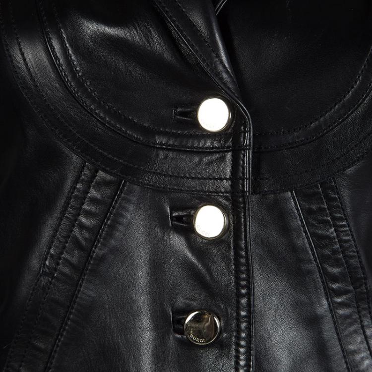 Pre Owned Gucci Black Leather Button Front Jacket S