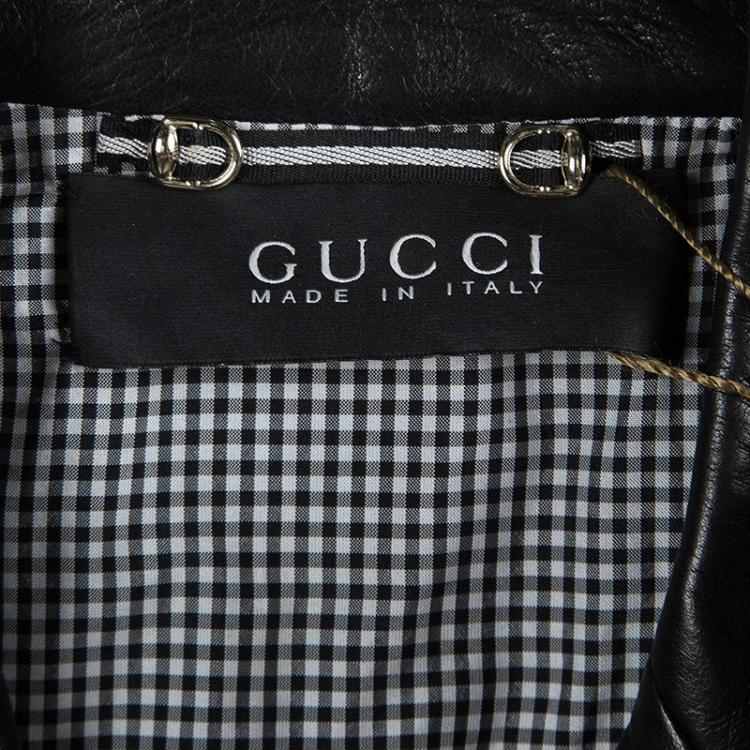 Pre Owned Gucci Black Leather Button Front Jacket S