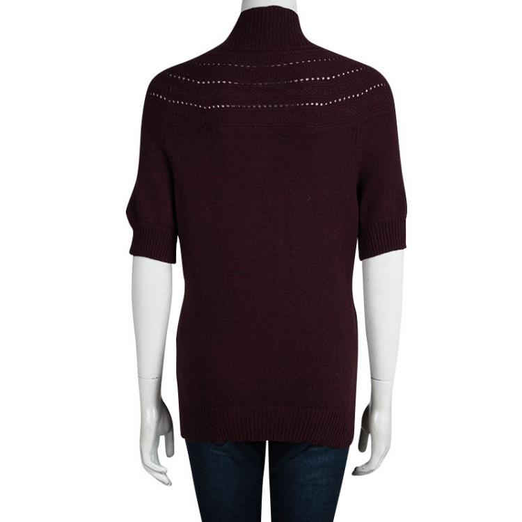 Pre Owned Gucci Burgundy Knit Tassel Detail Short Sleeve Sweater XL