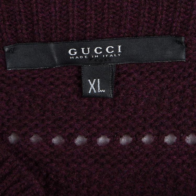 Pre Owned Gucci Burgundy Knit Tassel Detail Short Sleeve Sweater XL