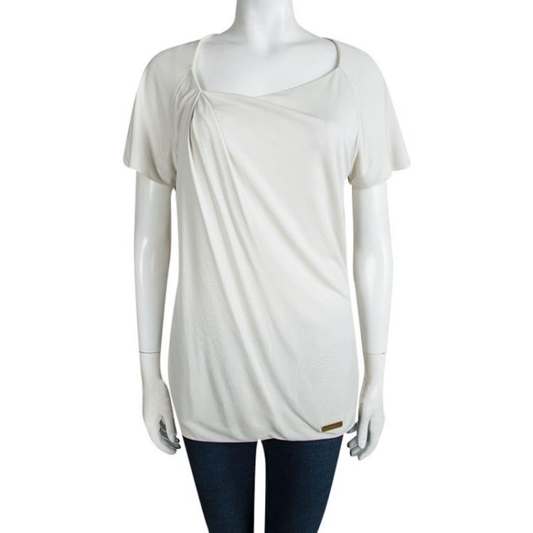 Pre Owned Gucci Pastel Grey Knit Draped Short Sleeve Top XL