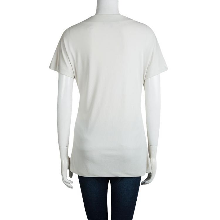 Pre Owned Gucci Pastel Grey Knit Draped Short Sleeve Top XL