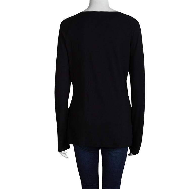 Pre Owned Gucci Black Knit Metal Logo Detail Long Sleeve T-Shirt XL