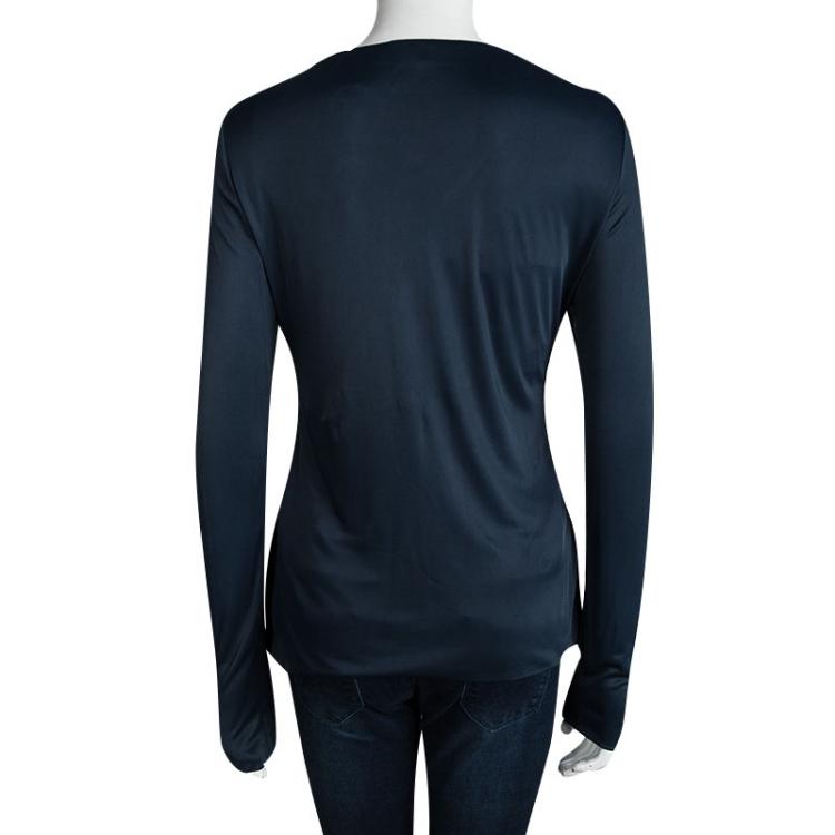 Pre Owned Gucci Navy Blue Horsebit Detail Long Sleeve Top XL