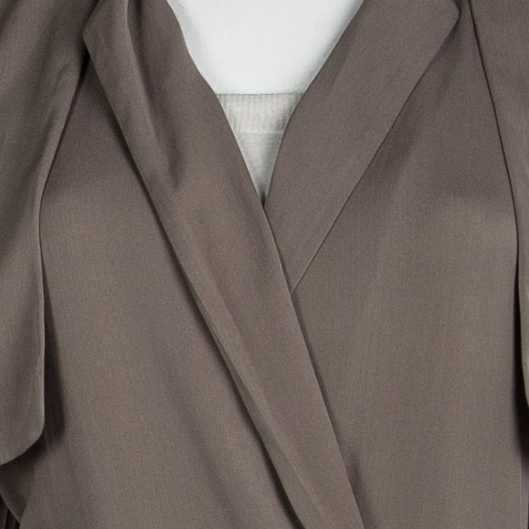 Pre Owned Gucci Brown Silk Belted Long Sleeve Jumpsuit M