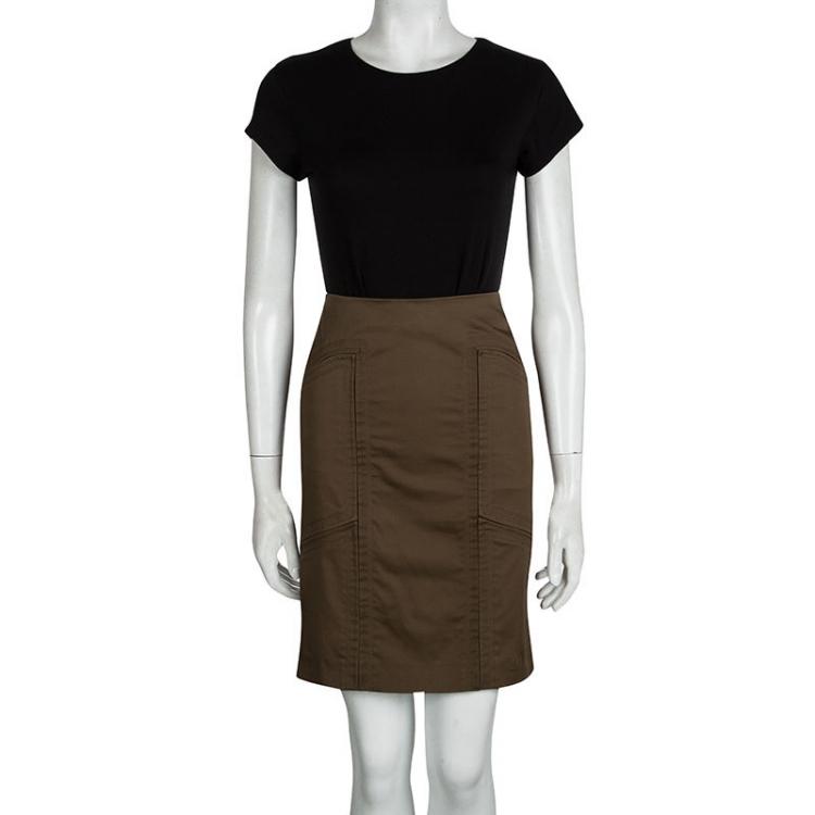 Pre Owned Gucci Brown Cotton Paneled Slit Detail Skirt M