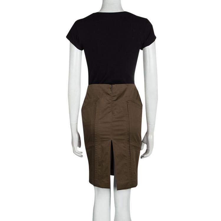 Pre Owned Gucci Brown Cotton Paneled Slit Detail Skirt M