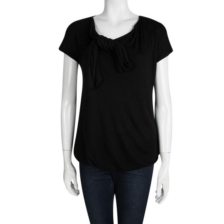 Pre Owned Gucci Black Knit Front Knot Tie  Detail Top M