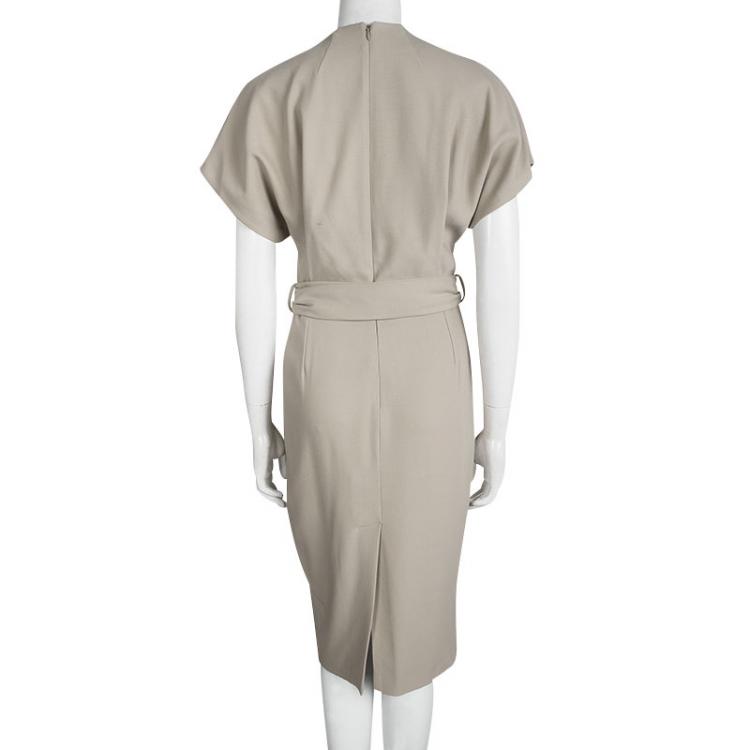 Pre Owned Gucci Beige Belted Faux Wrap Dress M