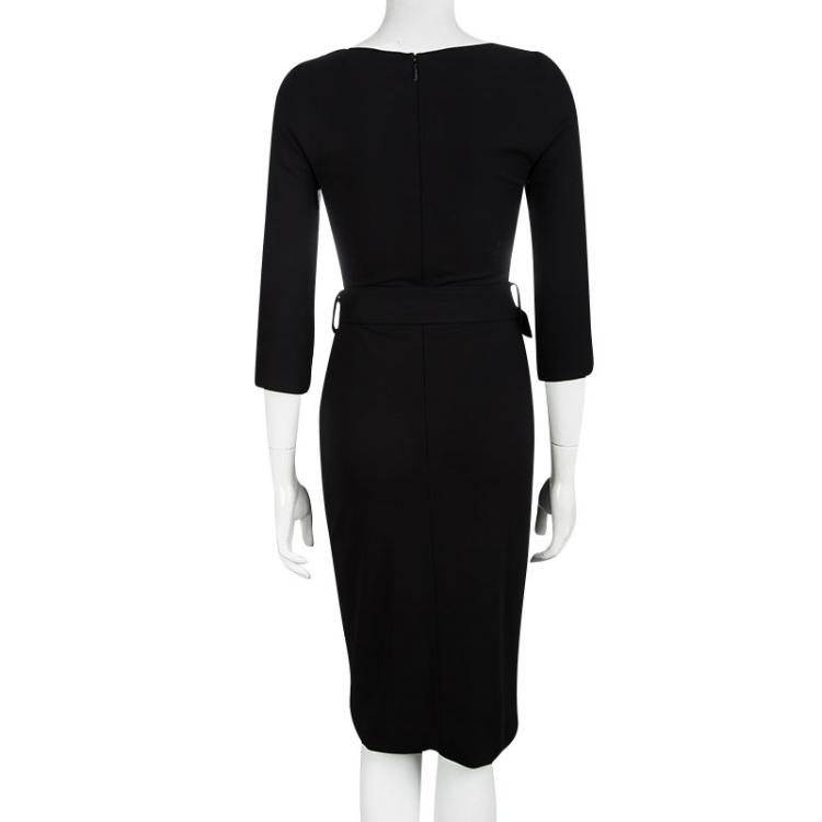 Pre Owned Gucci Black Knit Long Sleeve Belted Dress S