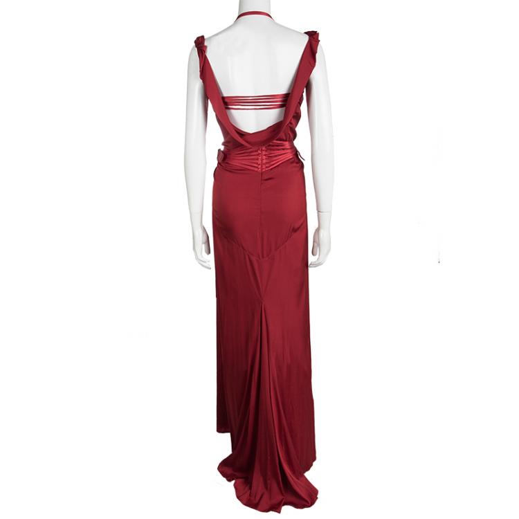 Pre Owned Iconic Tom Ford For Gucci Editorial Red Corset Silk Gown M