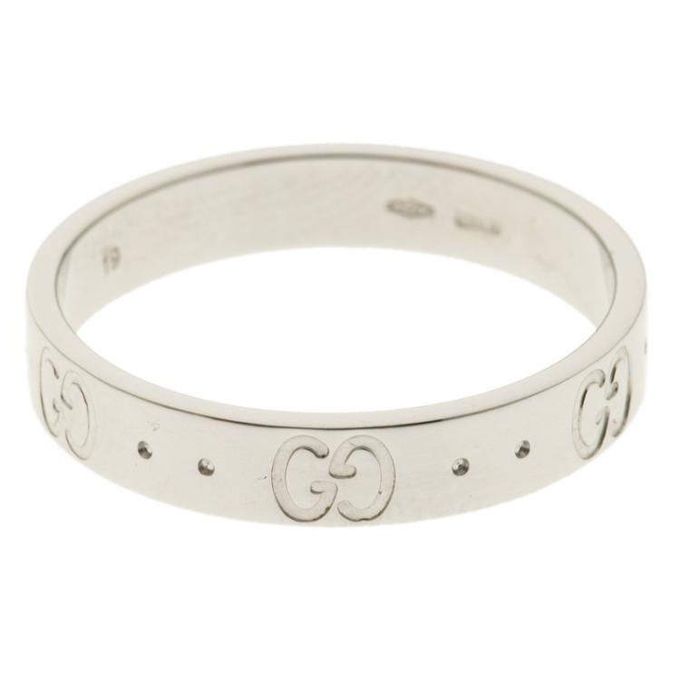 Pre Owned Gucci Icon White Gold Band Ring Size 59