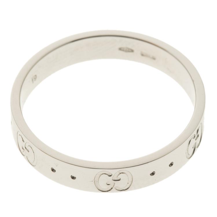 Pre Owned Gucci Icon White Gold Band Ring Size 59