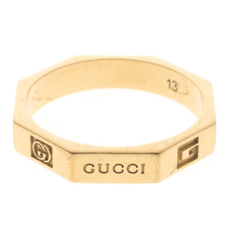 Pre Owned Gucci Octagonal 18K Yellow Gold Ring Size 52.5