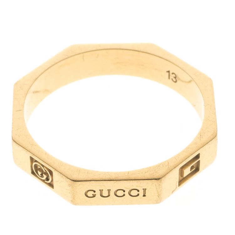Pre Owned Gucci Octagonal 18K Yellow Gold Ring Size 52.5