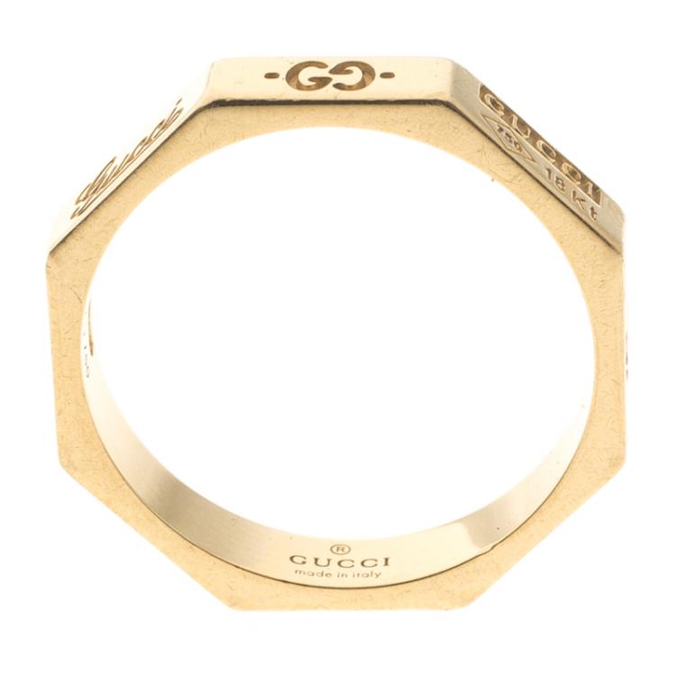 Pre Owned Gucci Octagonal 18K Yellow Gold Ring Size 52.5