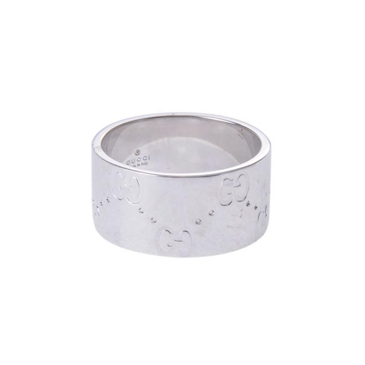 Pre Owned Gucci Icon White Gold Band Ring Size 57