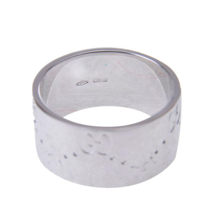 Pre Owned Gucci Icon White Gold Band Ring Size 57