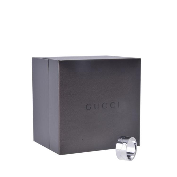 Pre Owned Gucci Icon White Gold Band Ring Size 57