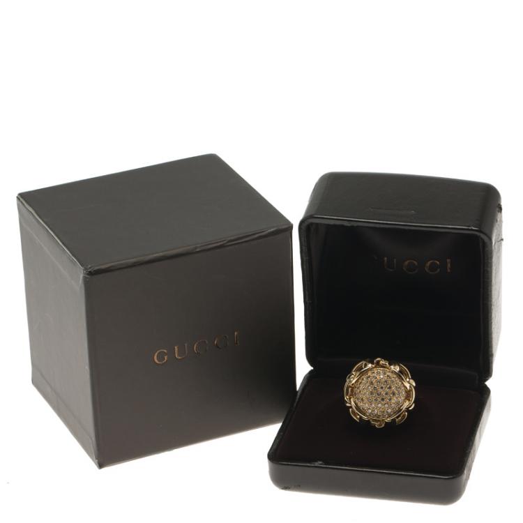 Pre Owned Gucci Horsebit Dome Diamond and Yellow Gold Ring Size 50.5