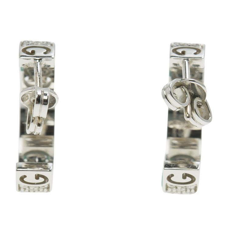 Pre Owned Gucci Icon Stardust Diamond & 18K White Gold Hoop Earrings