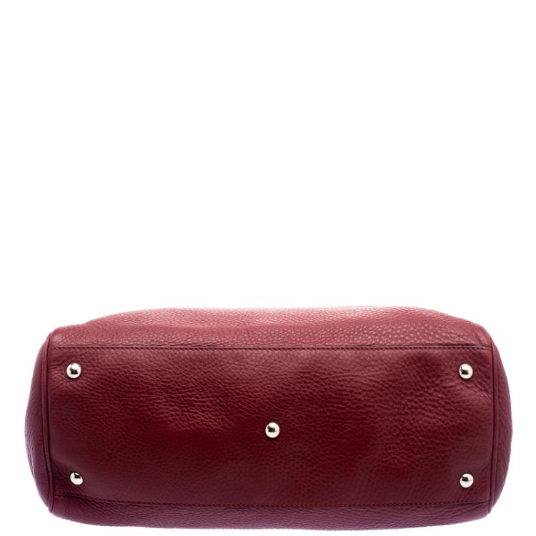 Pre Owned Gucci Red Leather Bamboo Top Handle Shopper Tote