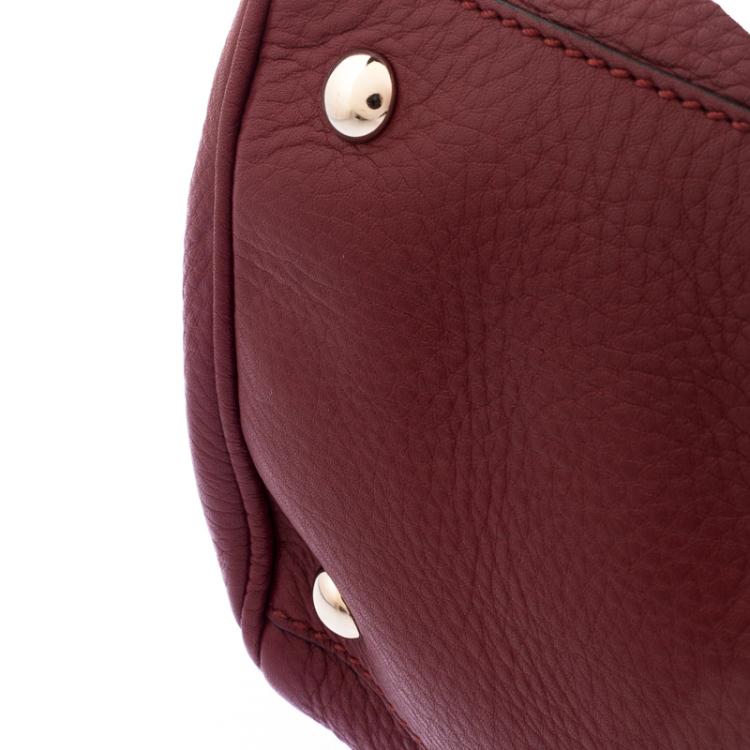 Pre Owned Gucci Red Leather Bamboo Top Handle Shopper Tote