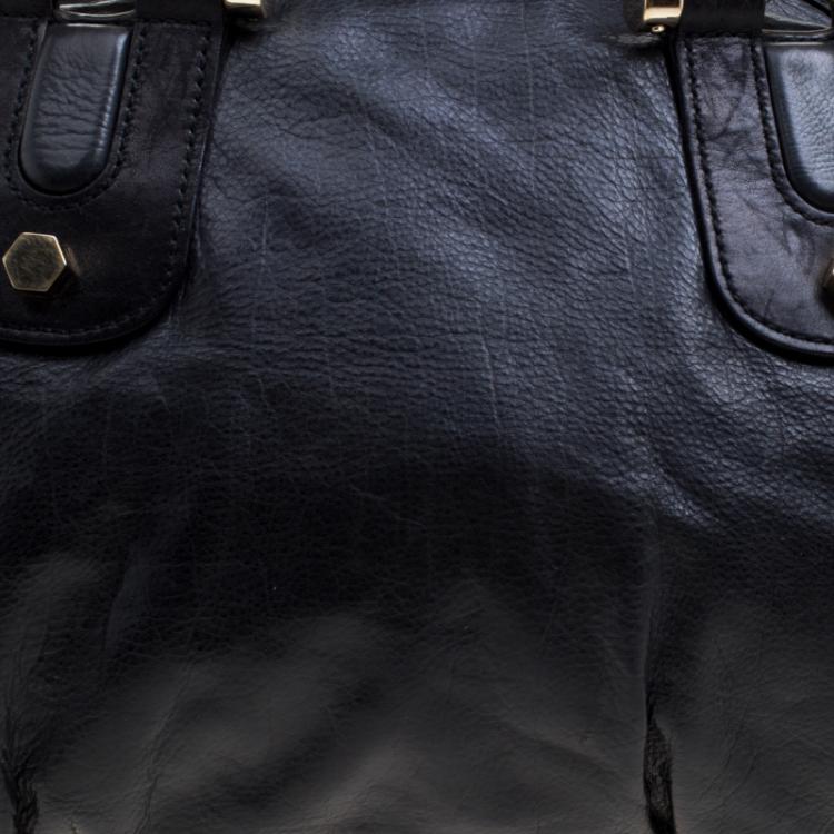Pre Owned Gucci Black Leather Pop Bamboo Top Handle Bag
