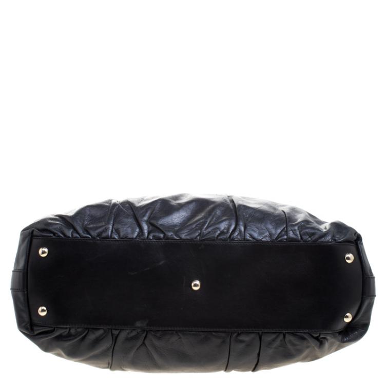 Pre Owned Gucci Black Leather Pop Bamboo Top Handle Bag