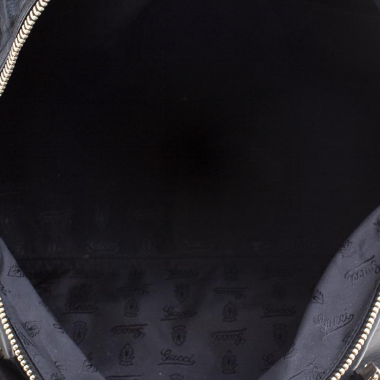 Pre Owned Gucci Black Leather Pop Bamboo Top Handle Bag