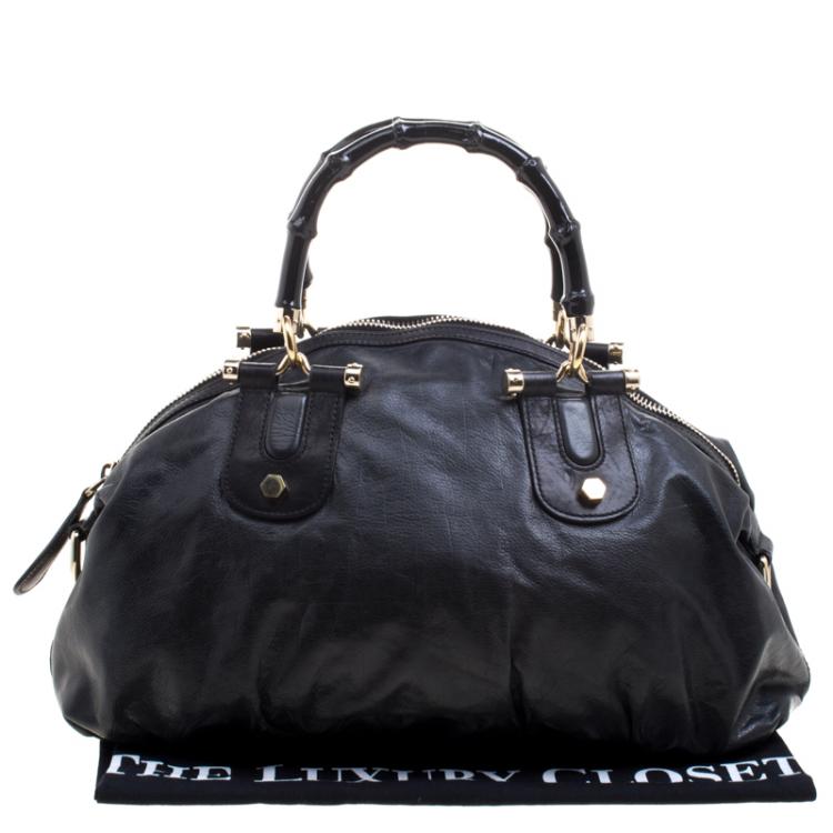 Pre Owned Gucci Black Leather Pop Bamboo Top Handle Bag