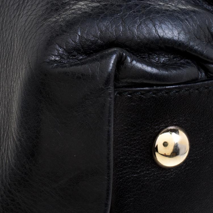 Pre Owned Gucci Black Leather Pop Bamboo Top Handle Bag