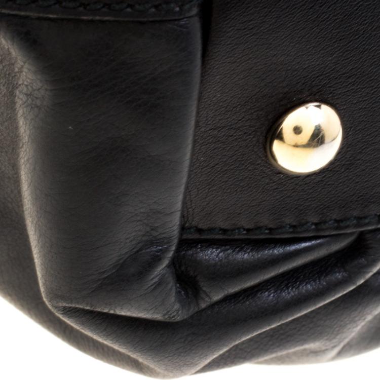 Pre Owned Gucci Black Leather Pop Bamboo Top Handle Bag