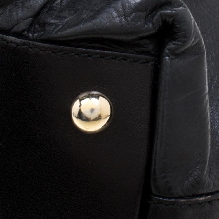 Pre Owned Gucci Black Leather Pop Bamboo Top Handle Bag