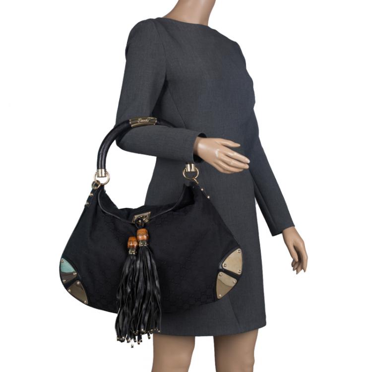 Pre Owned Gucci Black GG Canvas Large Indy Top Handle Bag