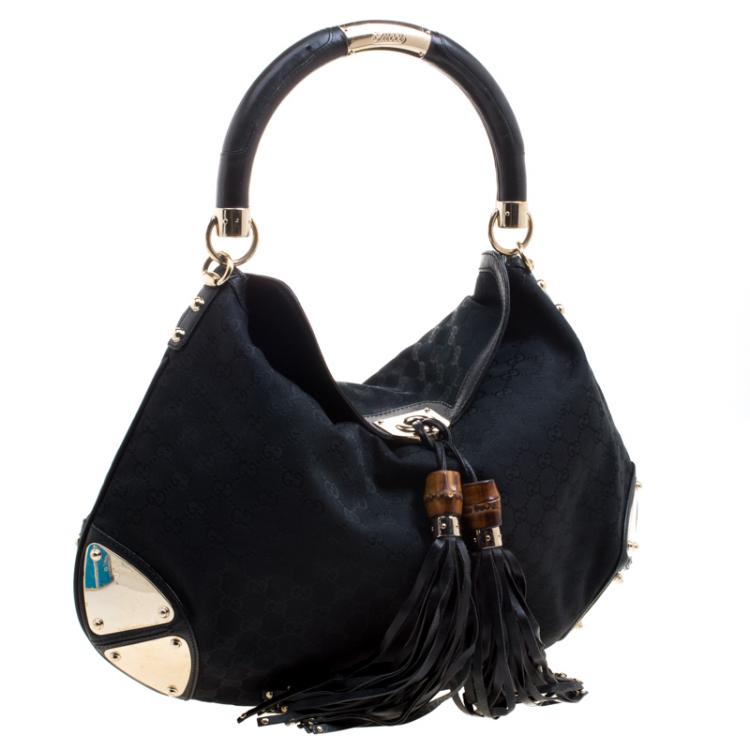 Pre Owned Gucci Black GG Canvas Large Indy Top Handle Bag