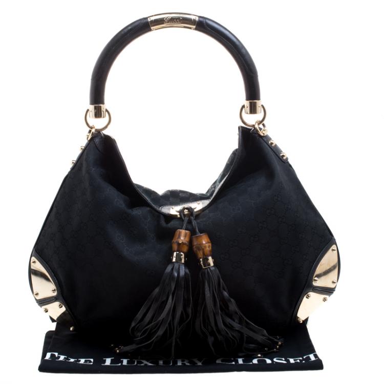 Pre Owned Gucci Black GG Canvas Large Indy Top Handle Bag