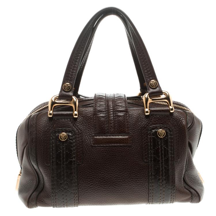 Pre Owned Gucci Dark Brown Guccissima Leather Aviatrix Boston Bag